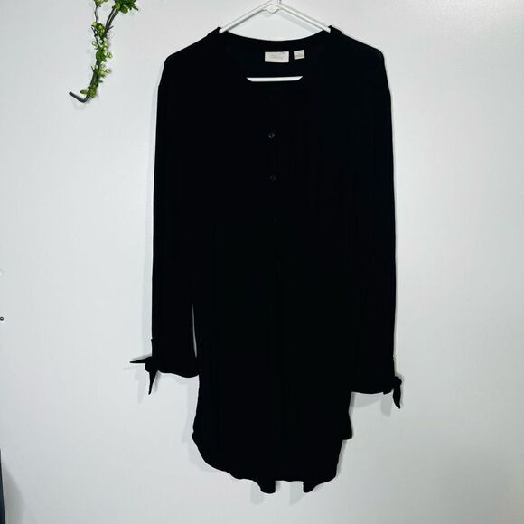 Nordstrom Lingerie Women's Black Long Sleeve Round Hem Tie Cuffs Sweater Size Me - Picture 1 of 8